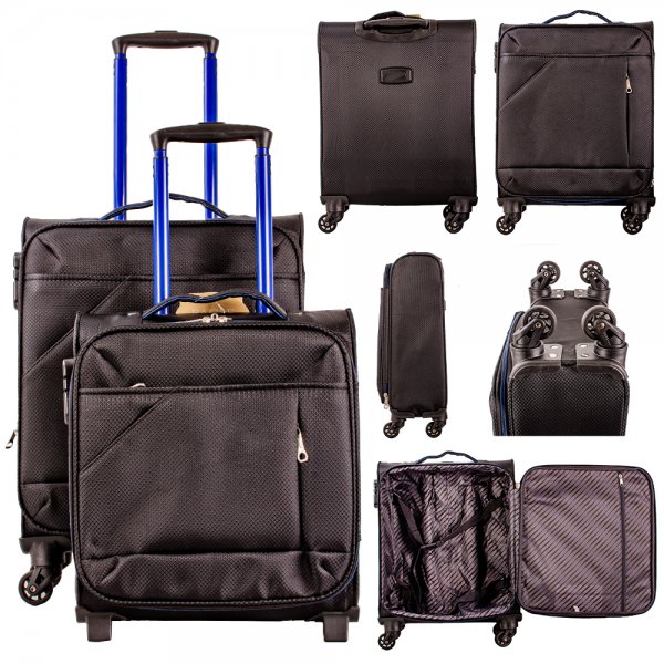 7004 BLACK/NAVY LIGHTWEIGHT SET OF 2 TRAVEL TROLLEY SUITCASES