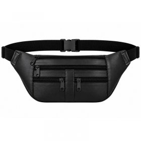 BB-05 Black Leather Bum Bag/Waist Bag W/5 Zips (New)