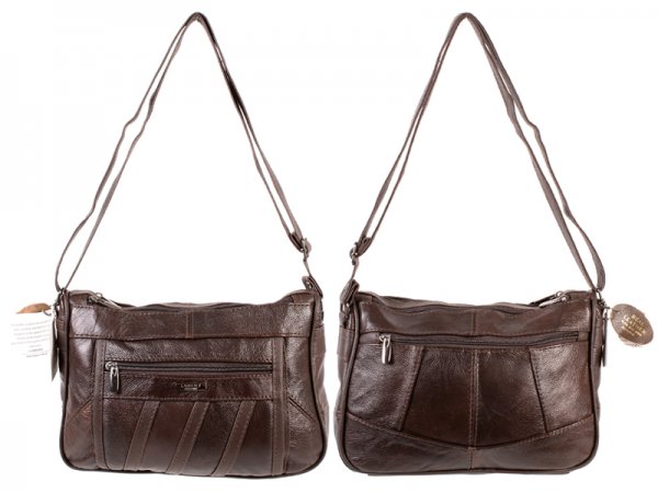 3796 DARK BROWN Cowhide Double Top Zip Bag, Bk, Fnt Zips