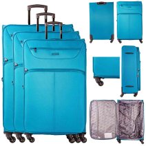 1975 TEAL SET OF 3 TRAVEL TROLLEY SUITCASES