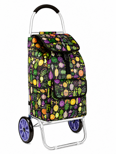 6965 Black with vegetable print 2 Wheel Shopping Trolley