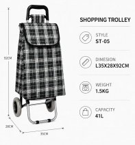 LL-ST05 BLACK PRINT 2 WHEEL SHOPPING TROLLEY