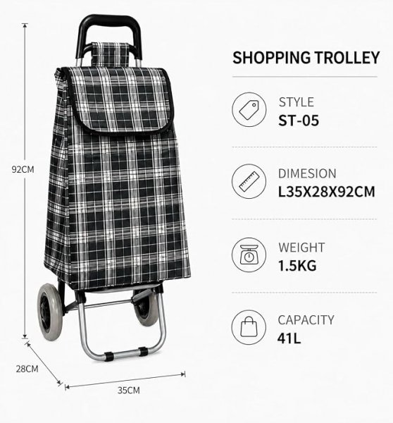 LL-ST05 BLACK PRINT 2 WHEEL SHOPPING TROLLEY