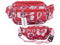 8056 Red Floral Bright Colored Multizip Bumbag