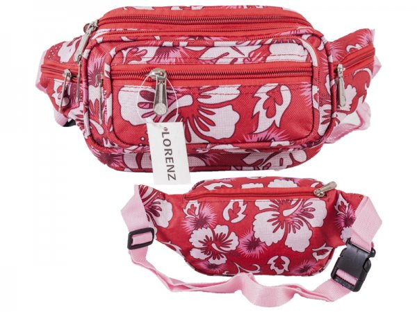8056 Red Floral Bright Colored Multizip Bumbag