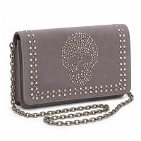 49P69K Grey Diamante Skull Clutch Bag with Chain Strap