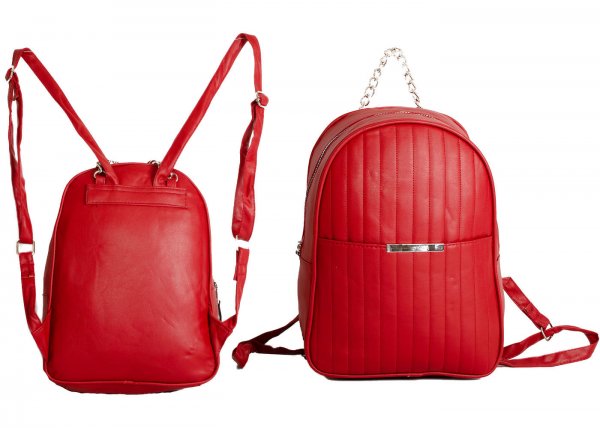 JBFB328 RED NICOLE BROWN PU BACKPACK WITH SILVER CHAIN HANDLE