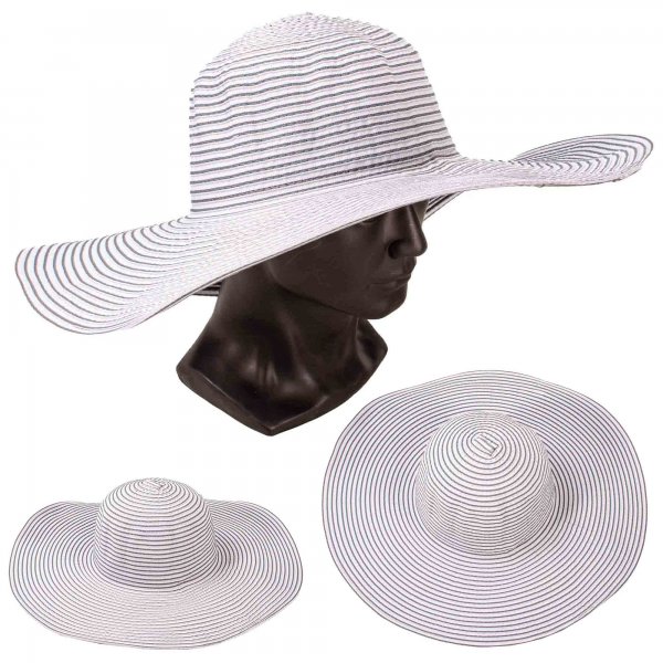 8754 WHITE GREEN LADIES EXTRA WIDE BRIM STRIPY SUN HAT