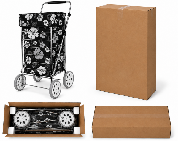 6967 Black Floral 4 wheel cage Shopping Trolley