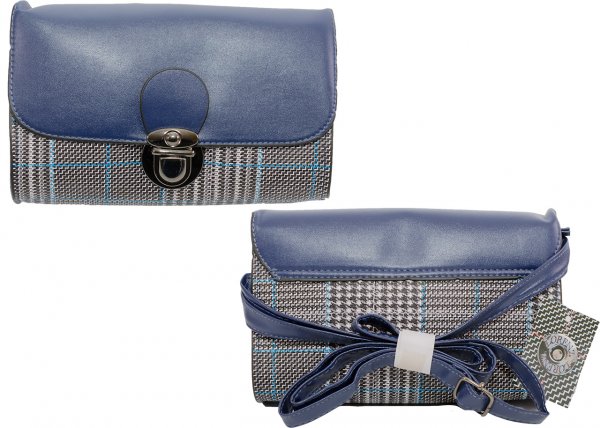 5816 mini fashion bag in tartan pattern PU navy