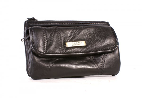 4673 BLACK Econ. Patch Purse wth Flap Pckts & Zips