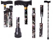 2884 OR2881 UNISEX Black Floral Patterned Foldable Walking Stick