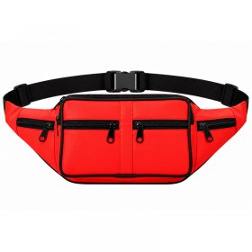 BB-01 Red Leather Bumbag W-6 Zips (New)
