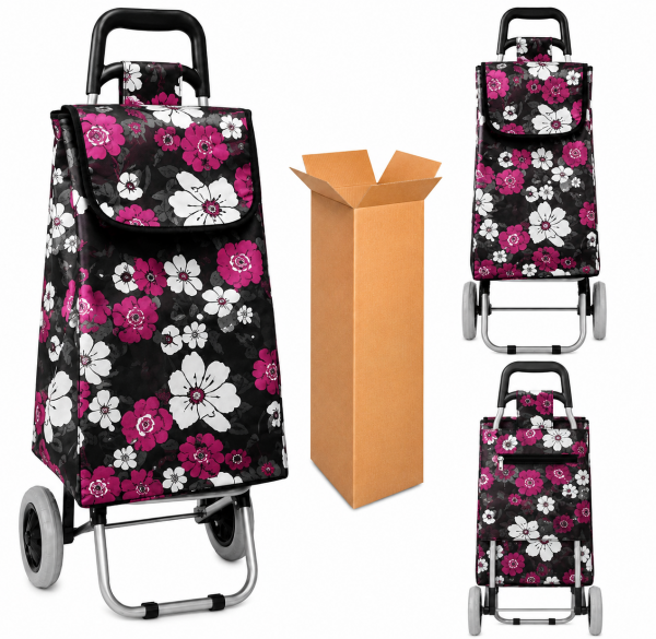LL-ST05 BLACK PINK FLOWER PRINT 2 WHEEL SHOPPING TROLLEY BOXOF10