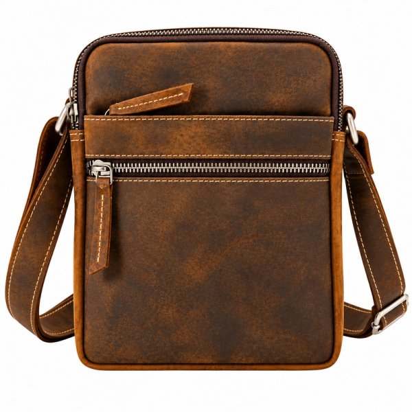 0862 Drk Brown/Tan Hunter Leather Rfid X-Body Shoulder Bag (New)