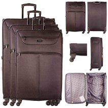 1975 BLACK SET OF 3 TRAVEL TROLLEY SUITCASES
