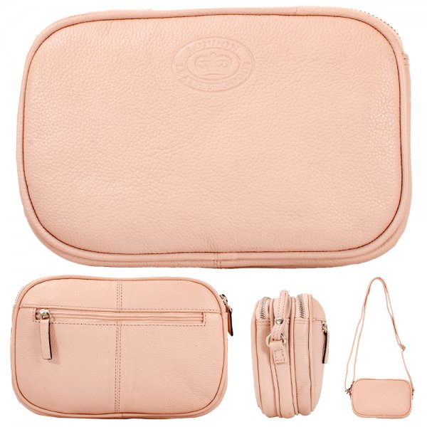 0595 NUDE PEBBLE LEATHER TRIPPLE TOP ZIP RFID X-BODY BAG