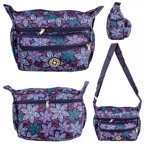 LL-156 WHITE FLOWER NAVY SHOULDER BAG