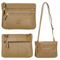 0594 OLIVE PEBBLE LEATHER TOP ZIP RFID X-BODY BAG W/4 ZIP