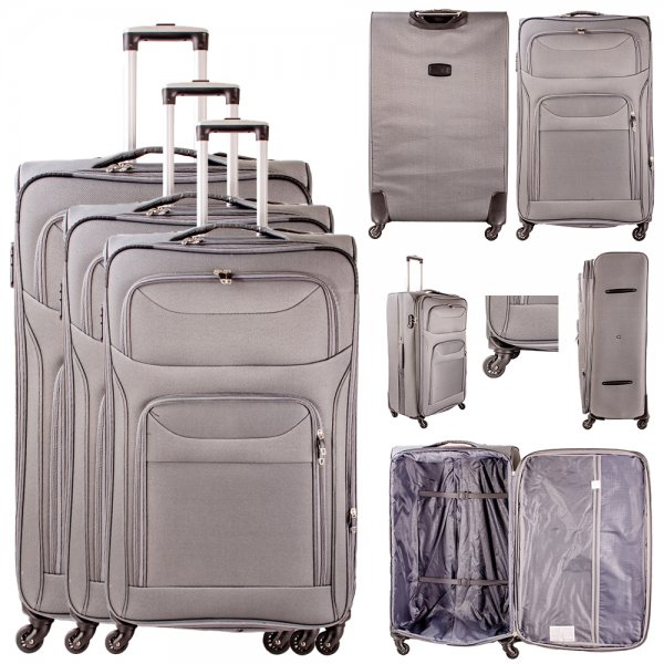 T-SL-01 GREY SET OF 3 TRAVEL TROLLEY SUITCASES