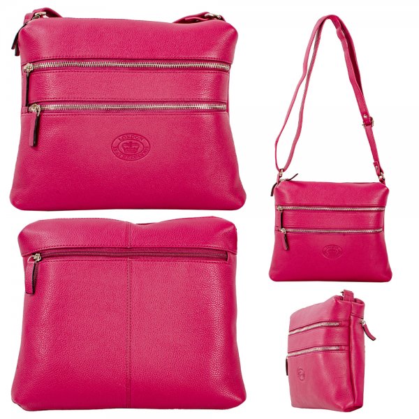 0596 DAHLIA PEBBLE LEATHER TWIN TOP ZIP RFID X-BODY BAG