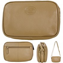 0595 OLIVE PEBBLE LEATHER TRIPPLE TOP ZIP RFID X-BODY BAG