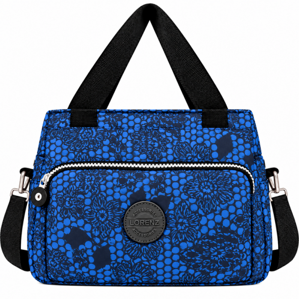 2503 Floral Pattrnd Crnkld Nylon H'Bag With Shoulder Strap (New)