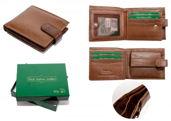 1212 TAN - RFID CARD PROTECTION GENUINE LEATHER WALLET GRN BOX