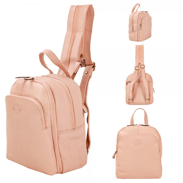 0598 NUDE PEBBLE LEATHER 2 TOP ZIP ROUND RFID SHOULDER/BACKPACK