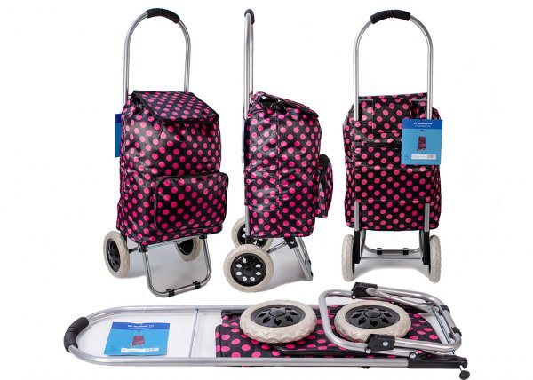 ST-03-DP POLKA DOT BLK/RED 2 WHEEL SHOPPING TROLLEY