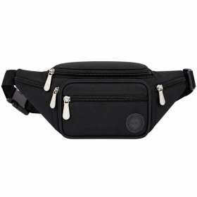 2522 Black Crinckled Nylon Bumbag W/6 Pockets (New)