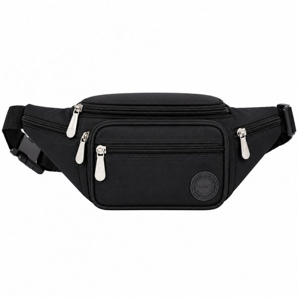 2522 Black Crinckled Nylon Bumbag W/6 Pockets (New)