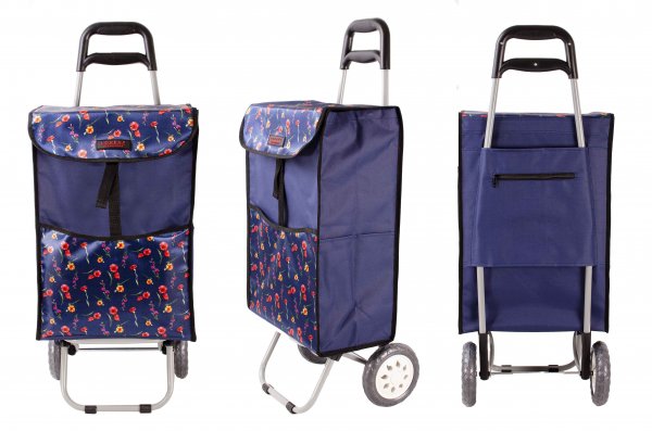 6961/W NAVY WITH NAVY FLOWERS 2 WHEEL SHOPPING TROLLEY