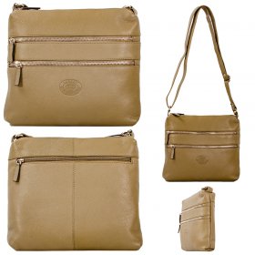 0596 OLIVE PEBBLE LEATHER TWIN TOP ZIP RFID X-BODY BAG