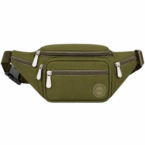 2522 Green Crinckled Nylon Bumbag W/6 Pockets (New)