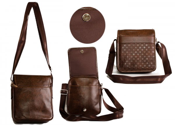 6900 BROWN SMALL X-BODY FLAPOVER GENTS BAG WITH TOP