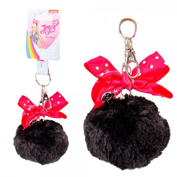 1031 BLACK JO JO BOWS POM POM SOFT TOY KEYCHAIN/KEYRING