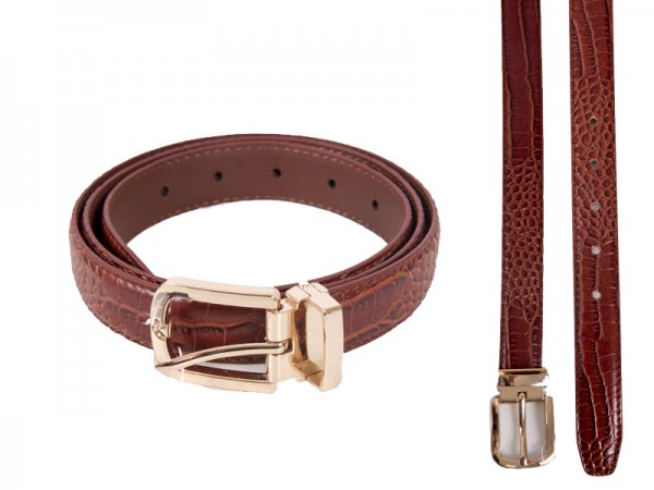 2714 BROWN 1” Croc Grain Belt with Glint Bckl M (32"-36")