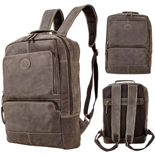 0865 BLACK/GREY HUNTER LEATHER RFID BACKPACK W/ BACK ZIP & 3 ZIP