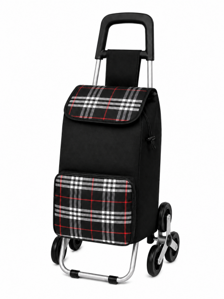 6960/W Black Check 6 Wheel Stair Climber Shopping Trolley