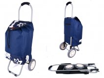 6958 NAVY FLOWERS 2 WHEEL SHOPPING TROLLEY