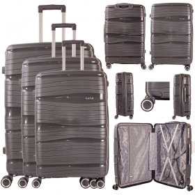2406 GREY SET OF 3 TRAVEL TROLLEY SUITCASE