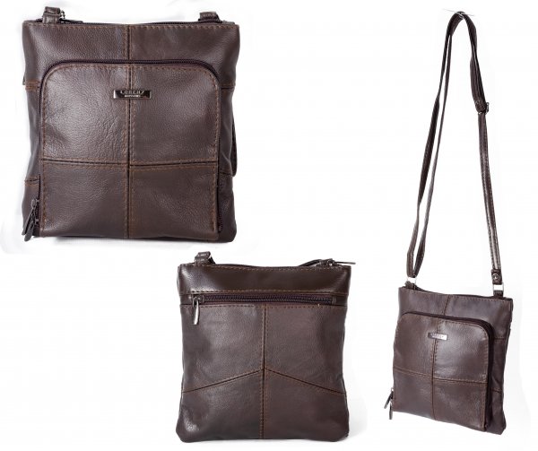 3750D.BROWN X-BDY C.HIDE BAG W/TOP ZIP