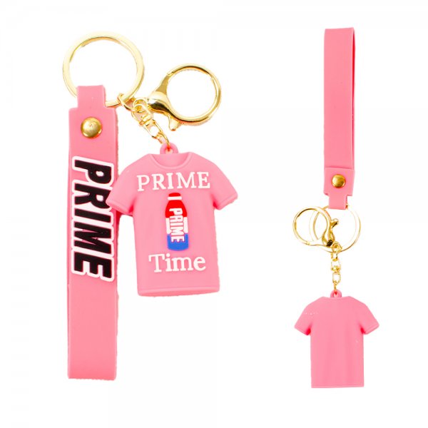 PRIME DRINK PINK T-SHIRT STYLE FASHIONABLE METAL/RUBBER KEYCHAIN