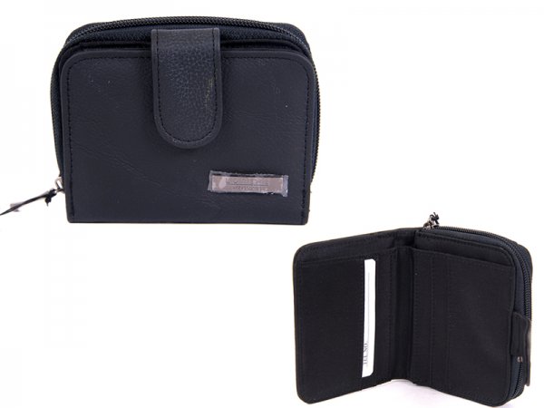 3703-RFID BLACK Zip Round Cow Hide Purse Pass Pckt