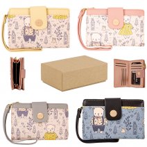 7250 BOX OF 12 TEDDY PRINT MEDIUM PU WRIST PURSE W/COIN SECTION