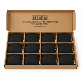 5720 Black Lorenz Smooth Grain PU Zip Round Purse Set of 12