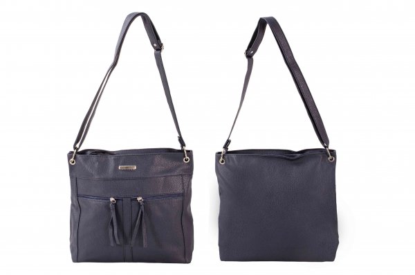 JBFB310 NAVY PU HANDBAG 3 ZIPS CAMEL