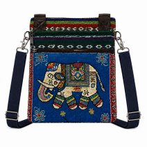 LL-122 Royal Blue Traditional Elephant Print Canvas Shoulder Bag