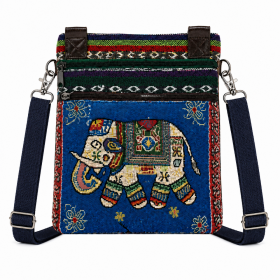 LL-122 Royal Blue Traditional Elephant Print Canvas Shoulder Bag